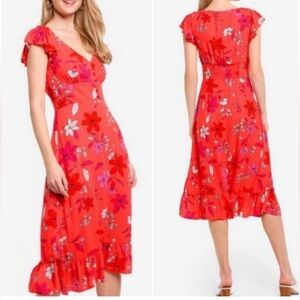 Banana Republic Red Floral Midi Dress